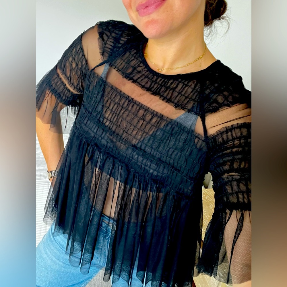 Zara Sheer Black Top Size M